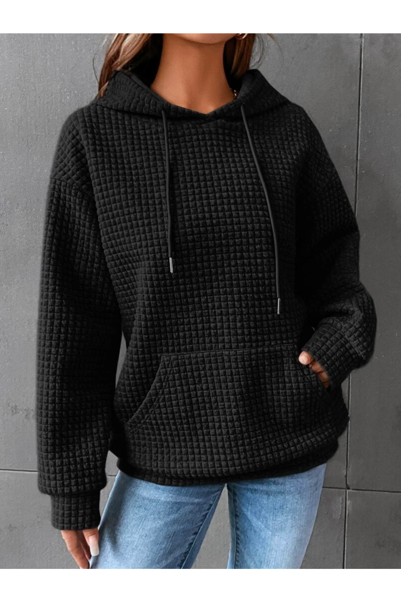 Street-wave Women's Pullover Hoodie - Cozy Waffle Knit Warmth, Everyday Comfort, Stylish Winter Essential