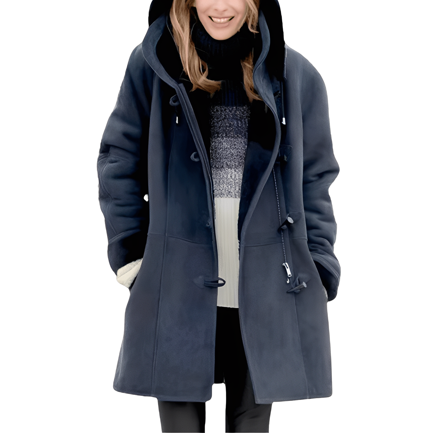 Street-wave Duffle Coat With Hood For Women, Cozy Warm Shearling Lined Outerwear