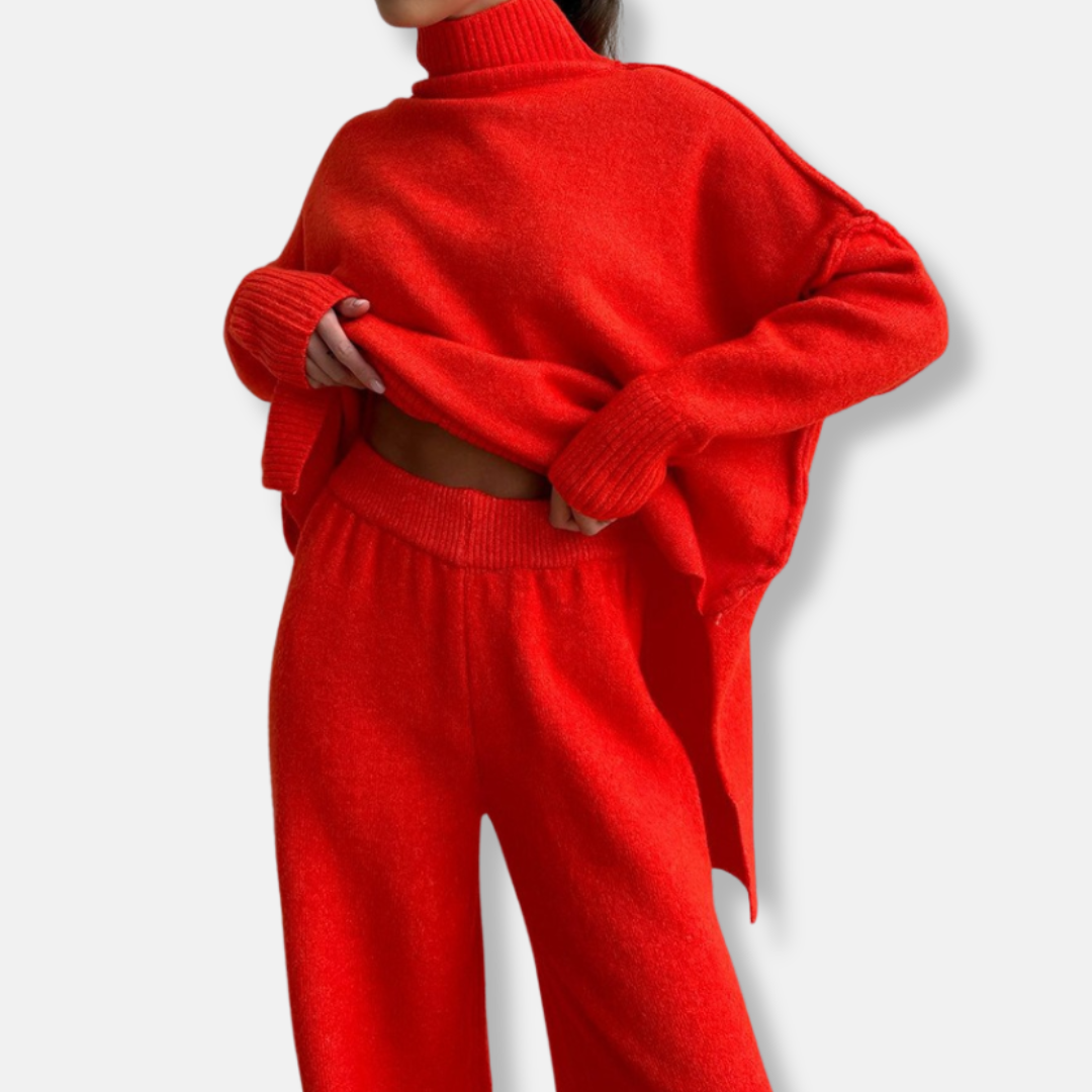 Street-Wave Women Chunky Knit Set Oversized Turtleneck