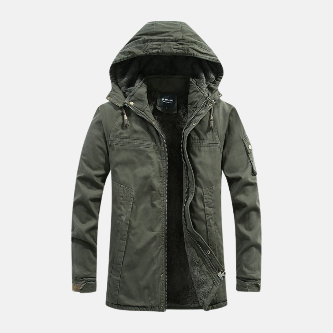 Street-Wave Mens Mid Length Slim Fit Jacket With Heavy Lined Hooded And Utility Pockets Cotton Blend