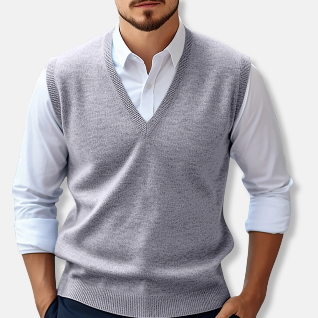 Joshua Ribbed V-Neck Sleeveless Sweater Vest For Men Regular Fit Hundred Percent Cotton Knit Layering