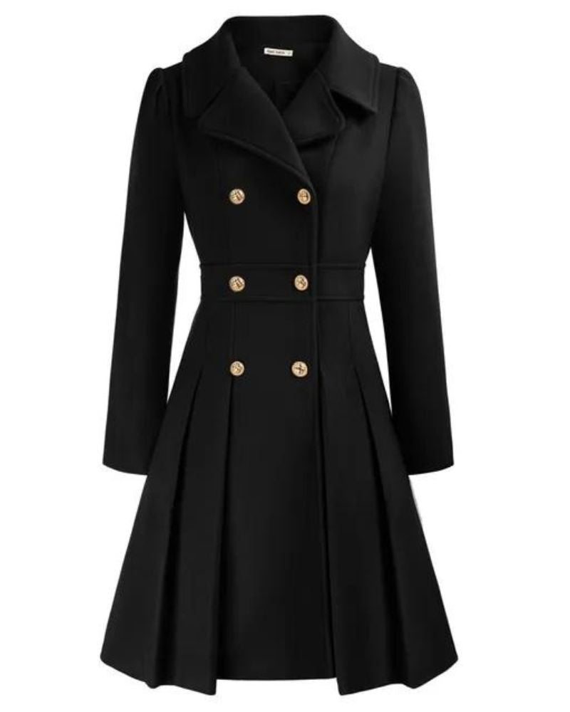 Street-wave Pleated Wool Coat For Women, Elegant Warmth And Chic Winter Outerwear