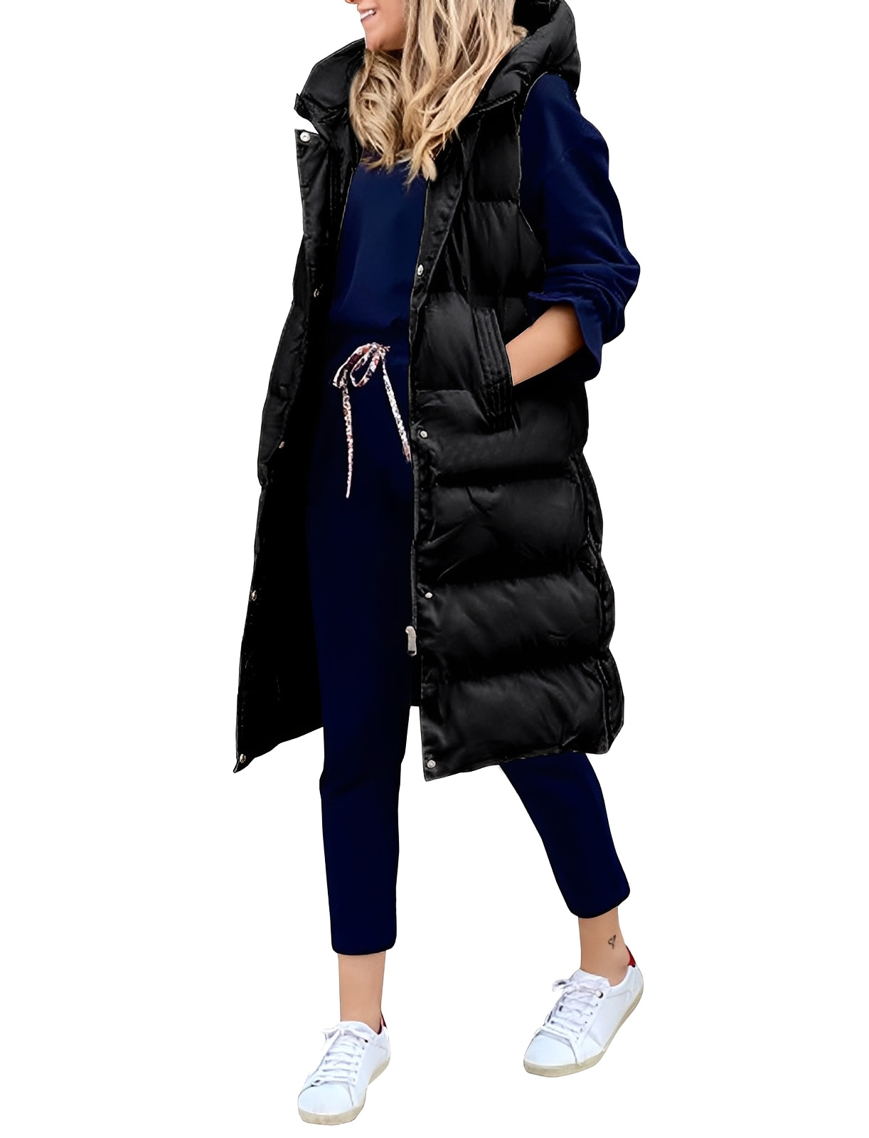 Street Wave Longline Sleeveless Puffer Vest For Women Versatile Warmth Chic Layering Piece
