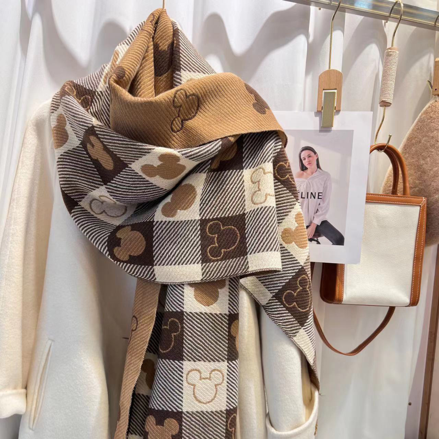 Women's Warm Plaid Scarf with Double-Sided Design and Tassels