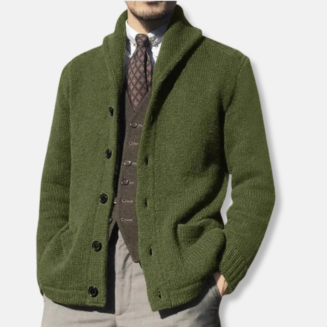 Street-Wave Mens Wool Cardigan Regular Fit With Shawl Collar Button Front