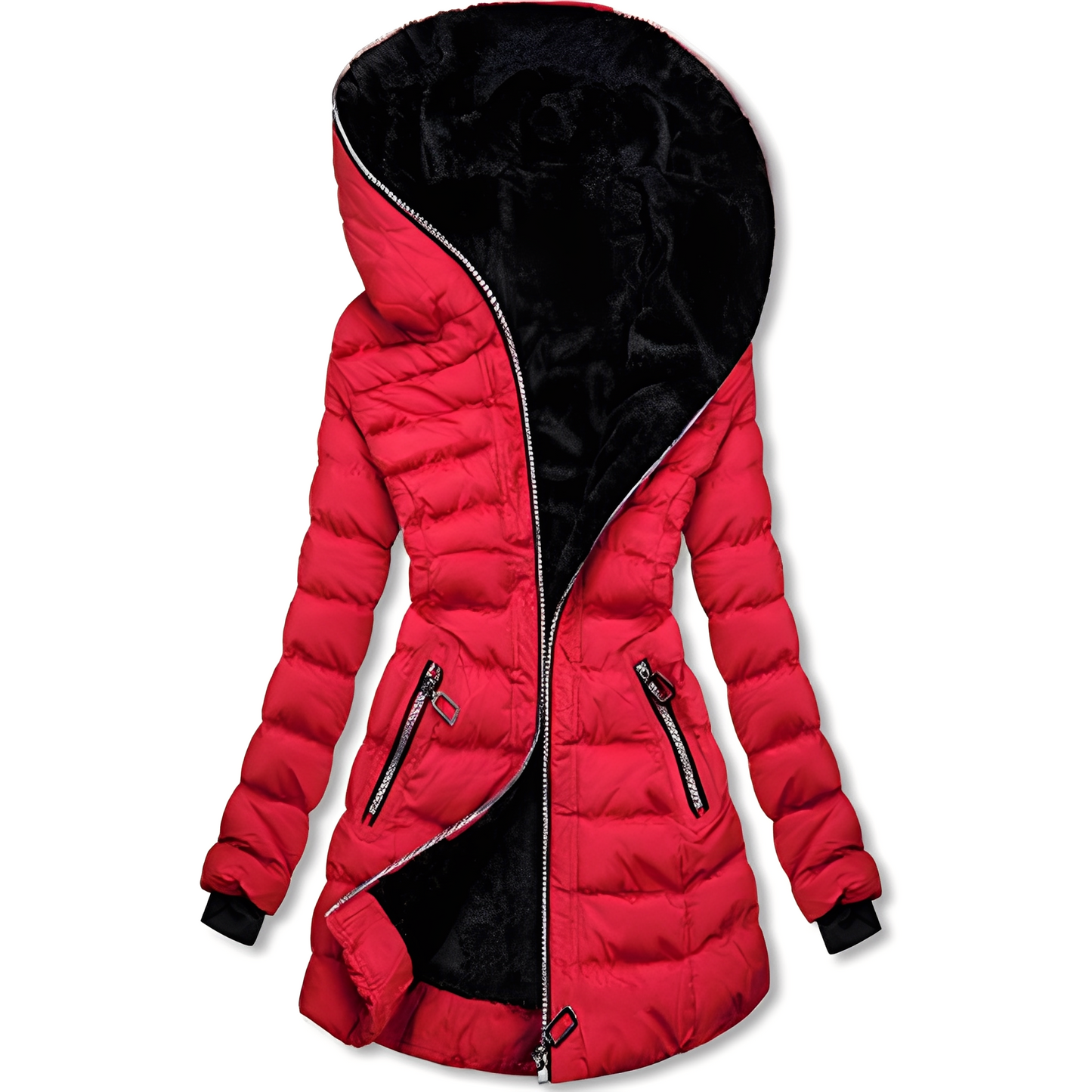 Street Wave Women's Hooded Puffer Coat With Faux Fur Lined Hood For Warm Winter Comfort