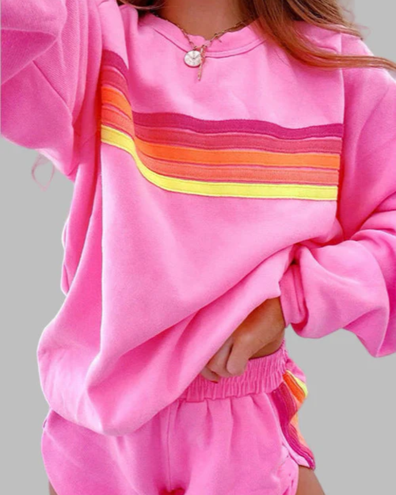 Street-wave Striped Pajama Set for Women Cozy Relaxed Fit Sleepwear Colorful Stripes
