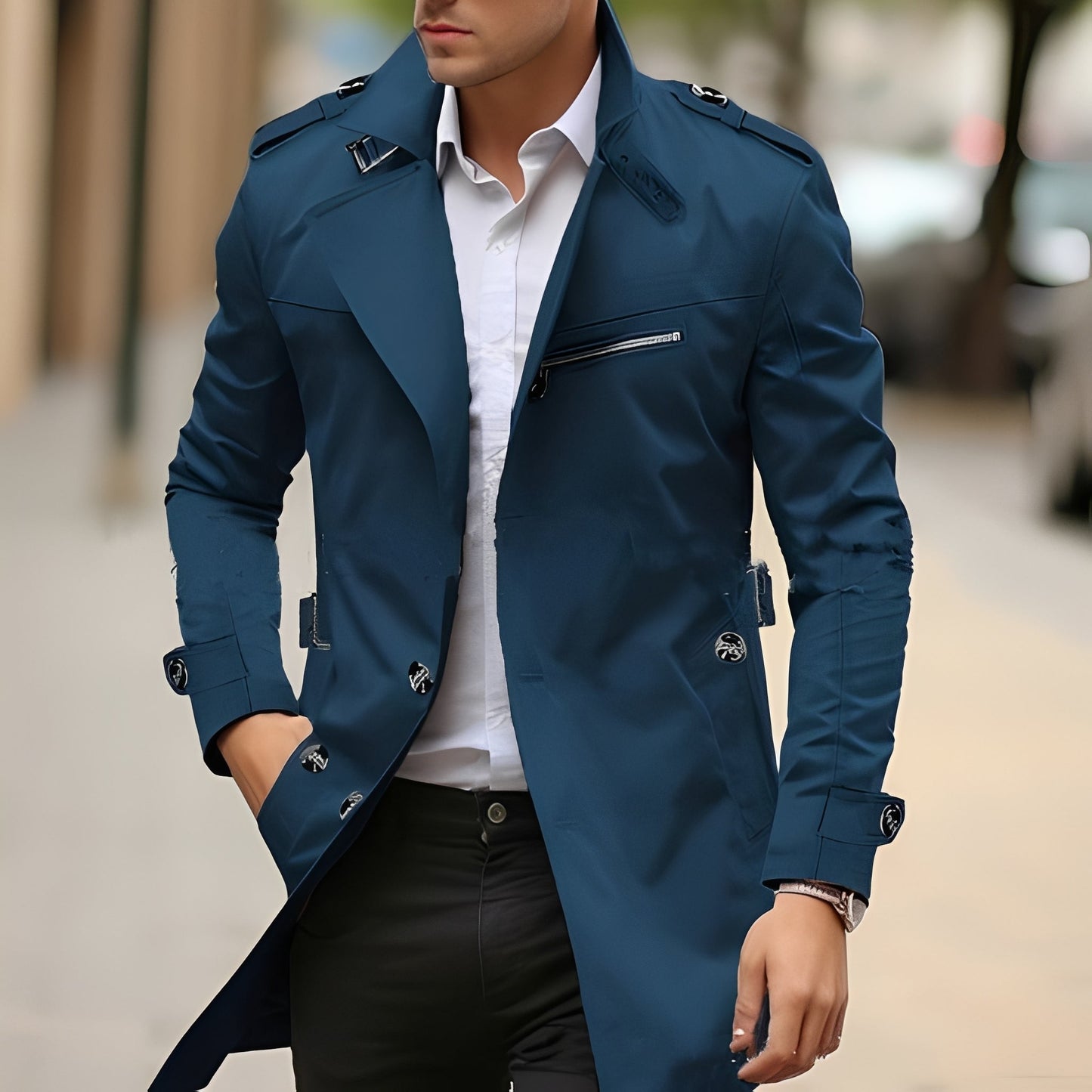Street-Wave Men's Trench Coat With Reversed Collar For Elegant Classic Style And Modern Sophistication