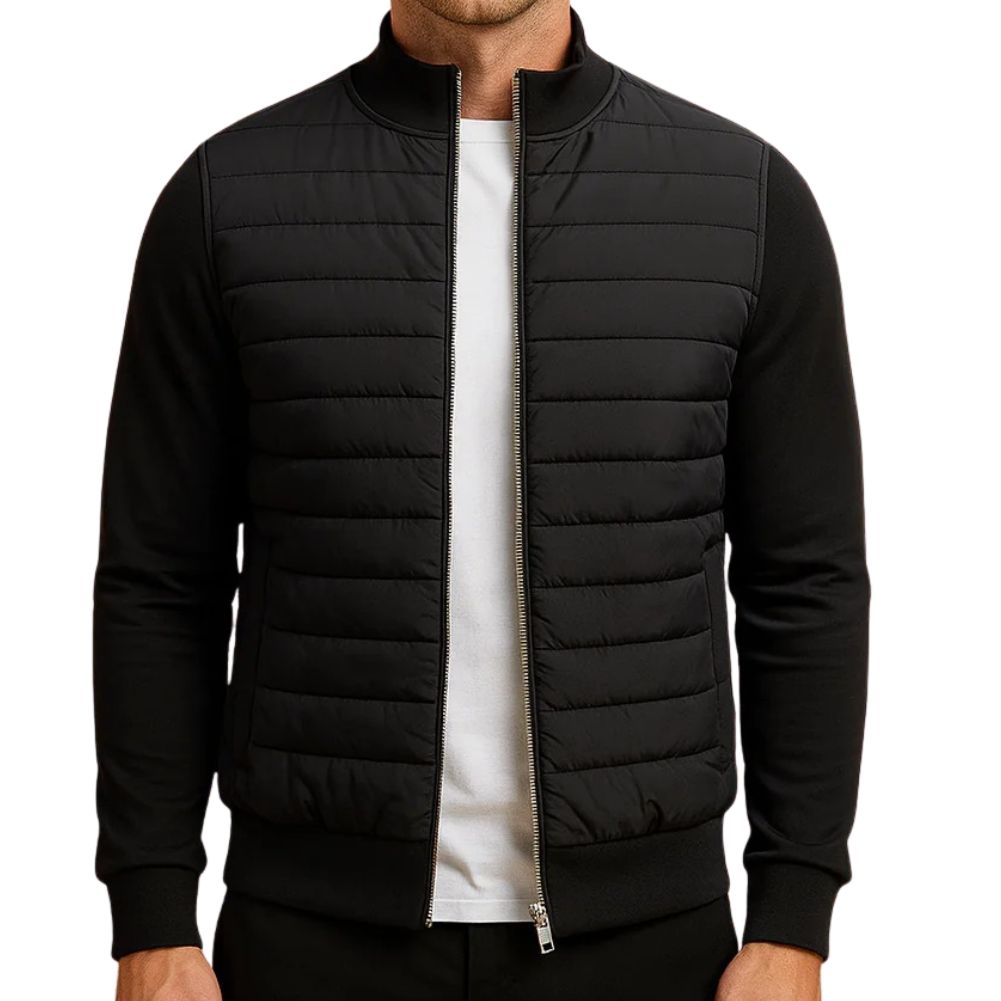 Street-Wave Mens High Collar Puffer Jacket Navy Blue Lightweight Quilted Outerwear
