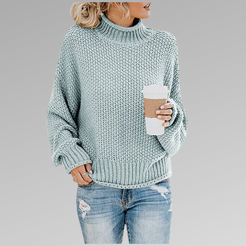 Street-Wave High Neck Knit Pullover For Women Warm Cozy Chunky Sweater Casual Everyday Style