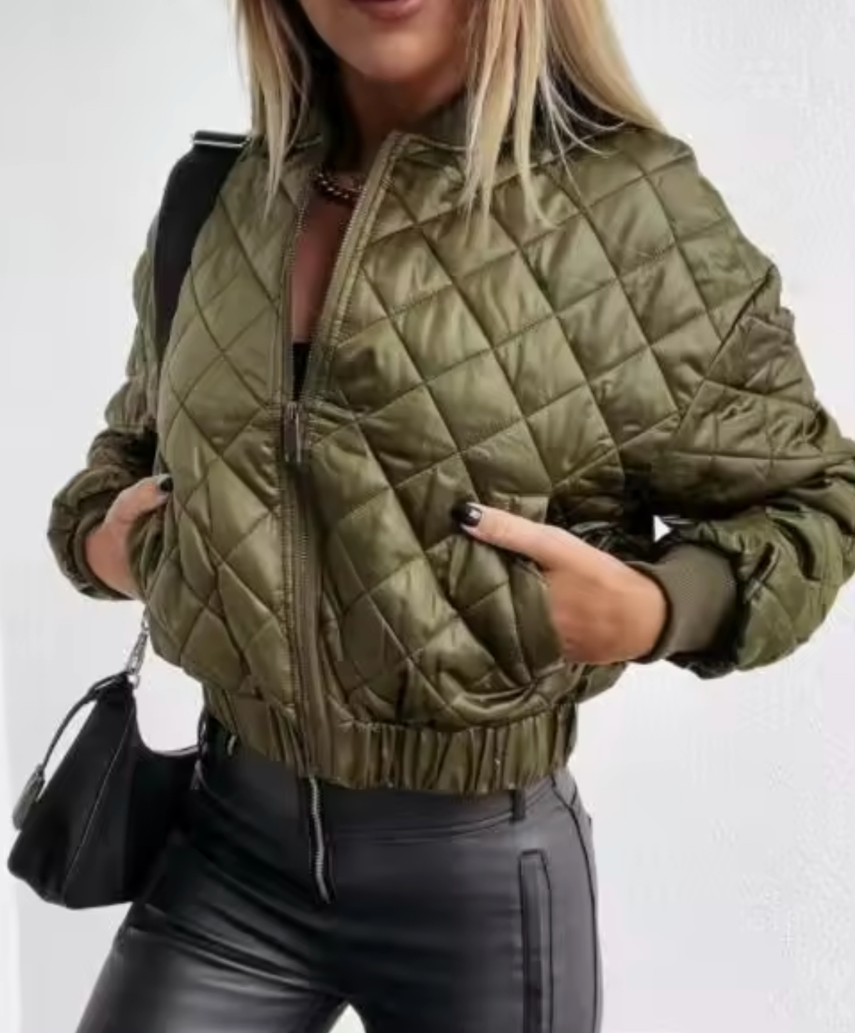 Quilted Bomber Jacket For Women By Streetwave With Diamond Stitch Pattern And All Season Comfort