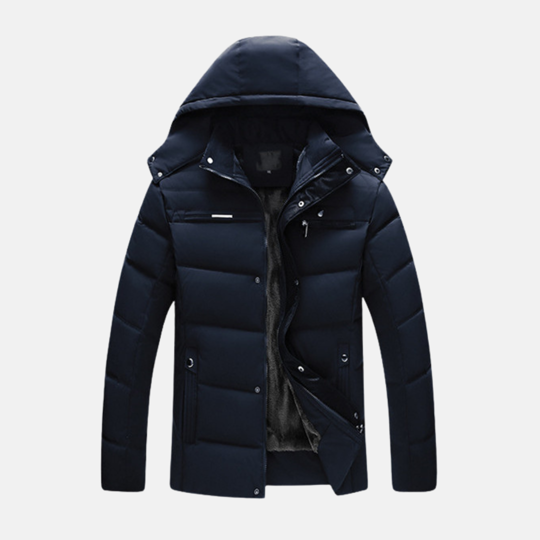 Men's Padded Coat Water Resistant Quilted Design With Fleece Hood And Snap Zip Closure By Street-Wave