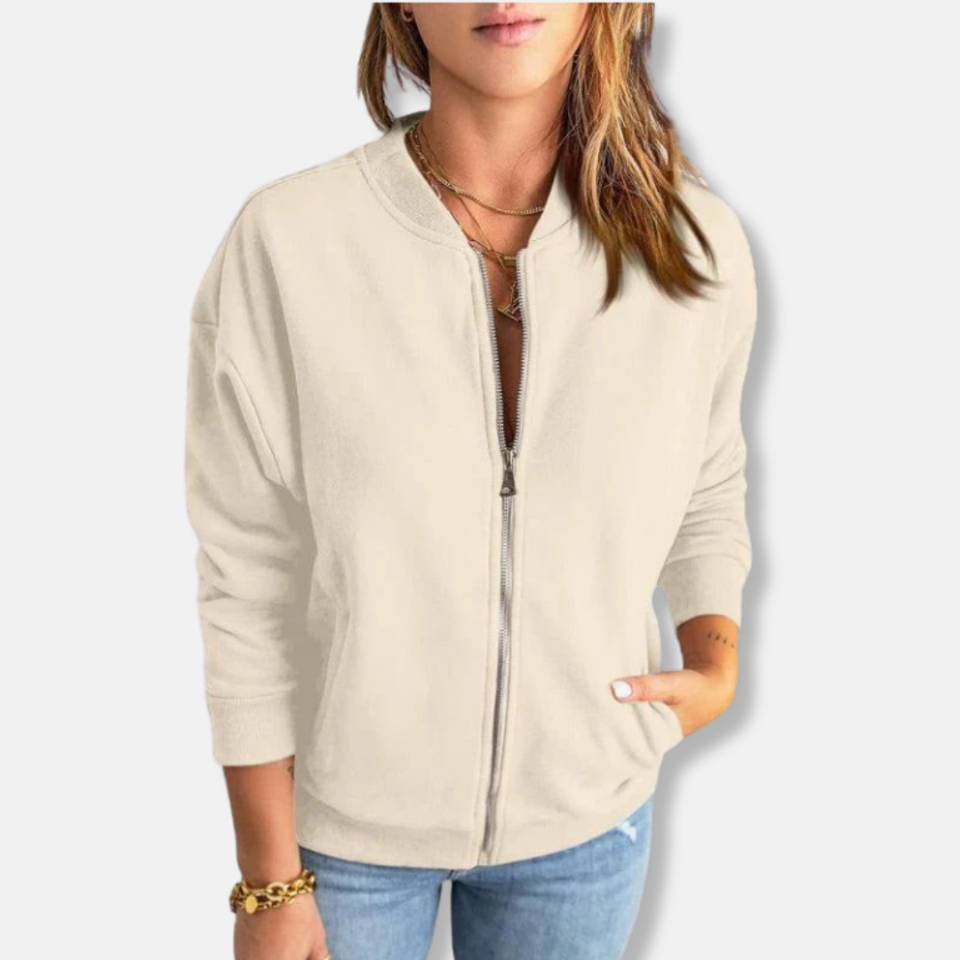 Street-wave Lightweight Jacket For Women Zip Front With Ribbed Cuffs And Casual Style