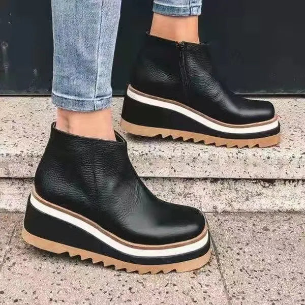 Street Wave Leather Ankle Boots For Women With Side Zip For Effortless Everyday Style And All Day Comfort