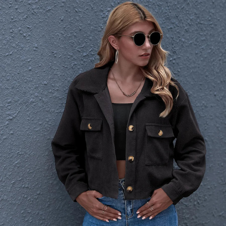 Street-wave Elegant Corduroy Summer Jacket For Women Lightweight Versatile Outerwear For Any Occasion
