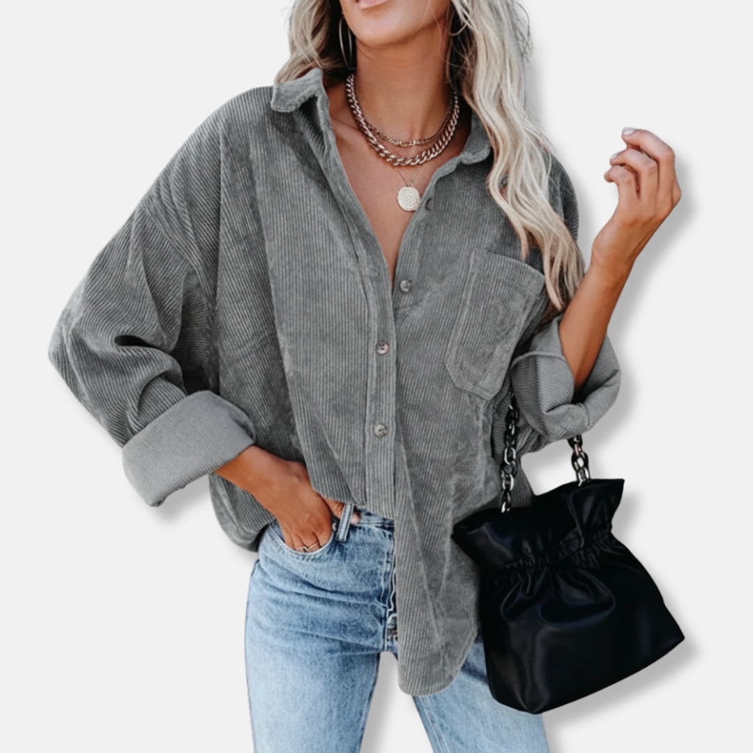 Street-Wave Corduroy Oversized Shirt Women Lapel Collar