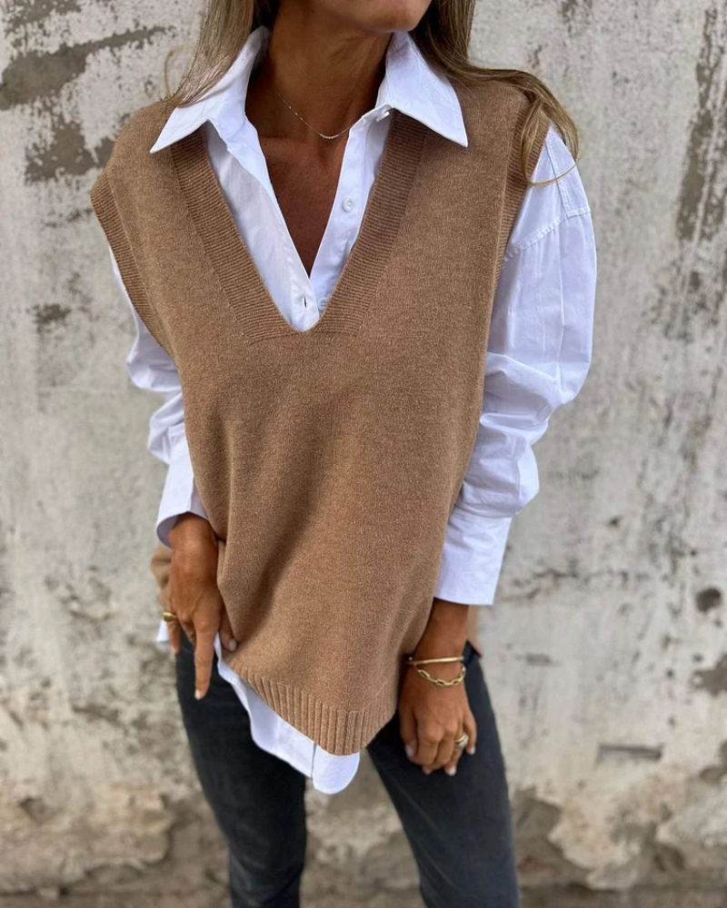 Streetwave Women Knit Vest Layering Essential With V Neck For Timeless Elegant Warmth And Style