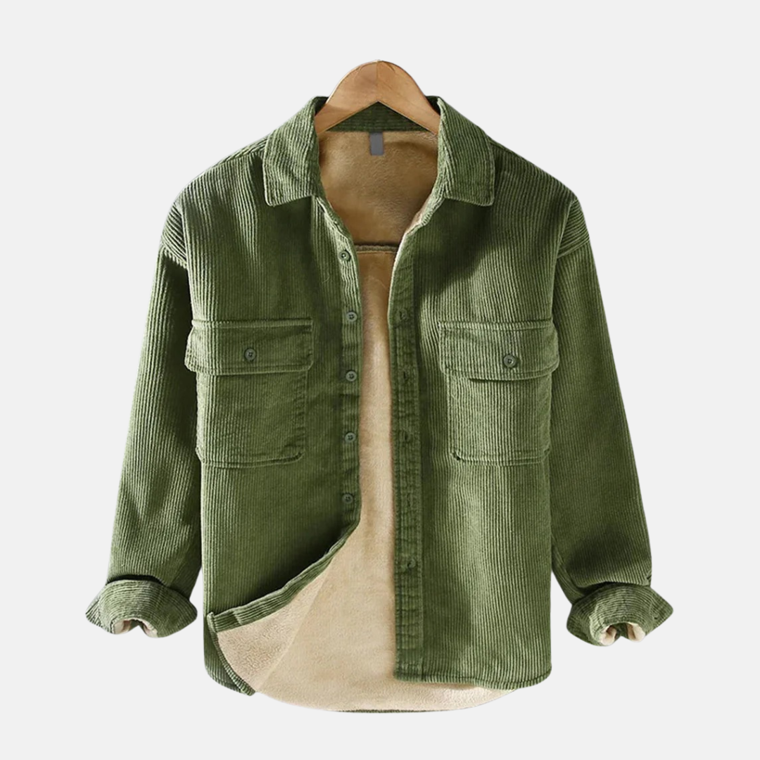 Men's Corduroy Jacket With Relaxed Fit, Button Up Front, Chest Pockets, Soft Textured Casual Wear