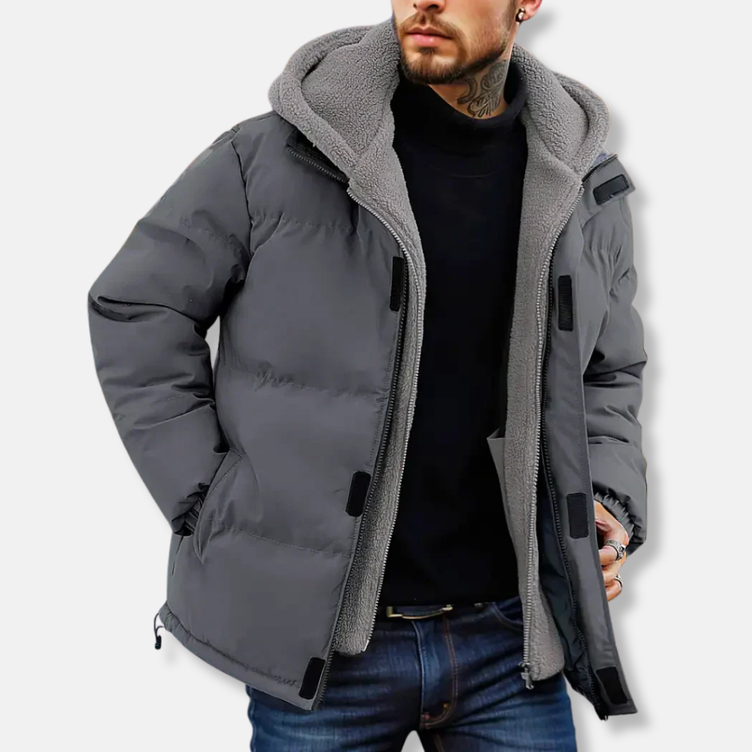 Street-Wave Puffer Jacket For Men With Quilted Fleece Hood Water Resistant