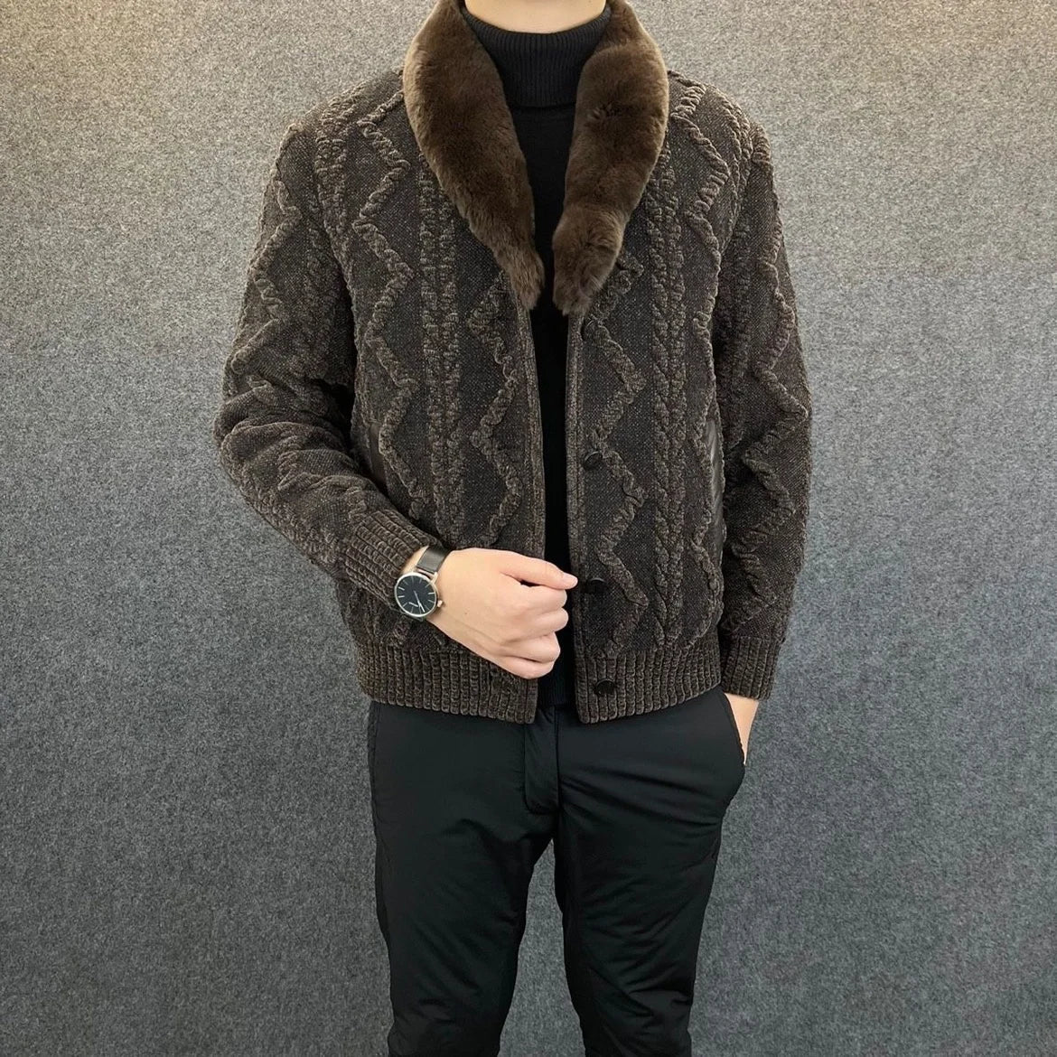 Street Wave Reversible Winter Vest Oversized Knit For Men With Two Designs And Plush Warm Lining