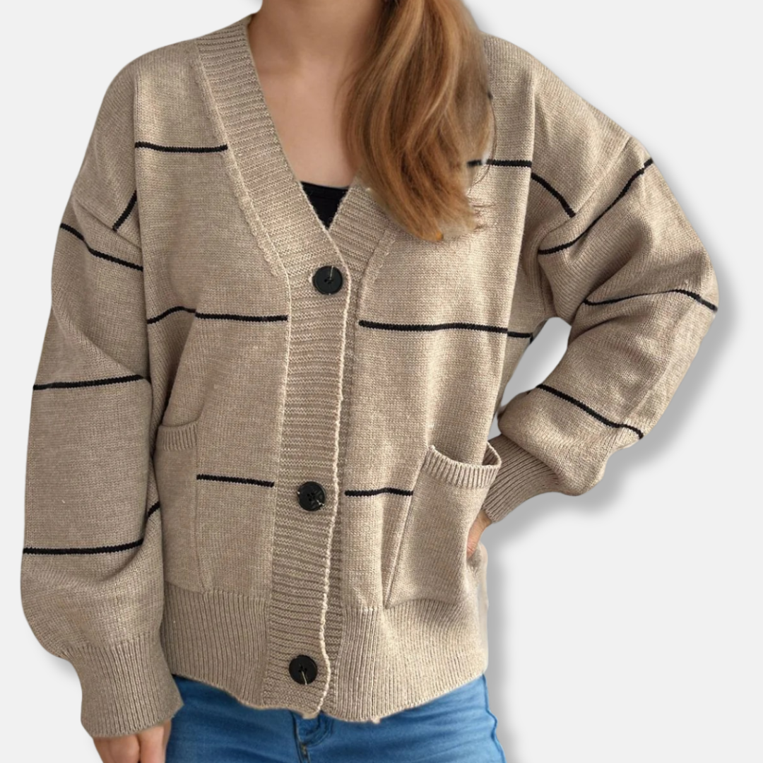 Women's Cardigan Street Wave Medium Knit V Neck Hip Length
