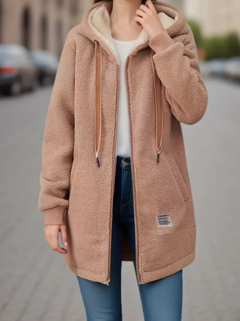 Streetwave Women Hooded Teddy Coat Plush Fleece Warm Inside Lining Cozy Long Coat