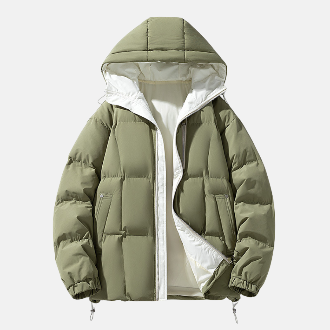 Men's Puffer Jacket Hooded Oversized Fit Quilted Insulation Zip Closure Winter Coat