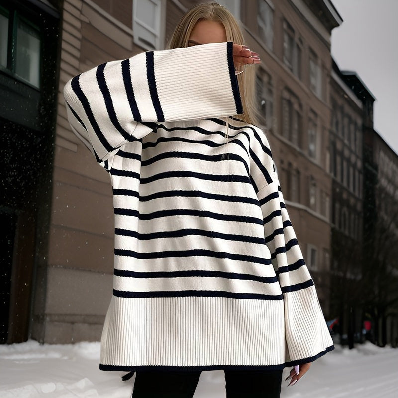 Street-wave Striped Turtleneck Sweater for Women Warm Cozy Knit Pullover Stylish Essential