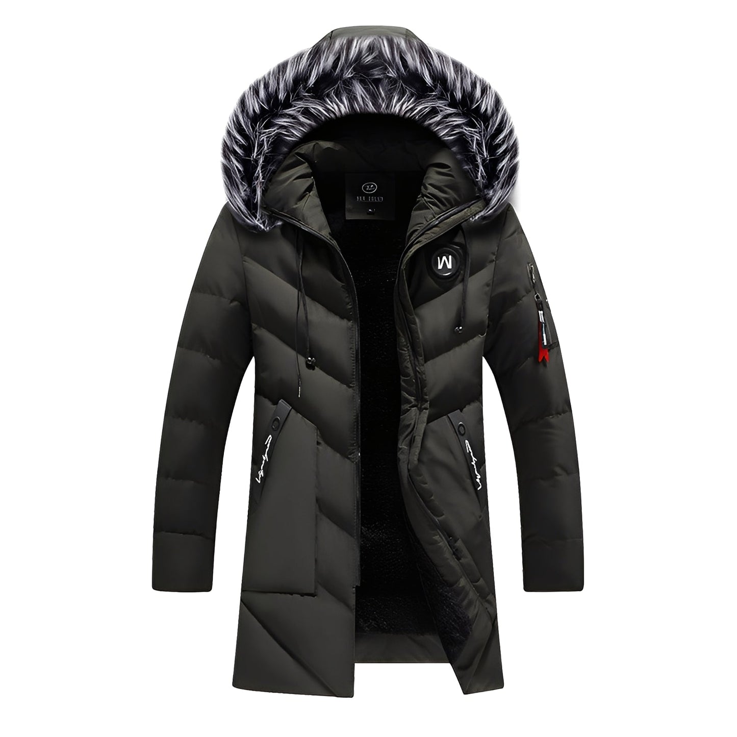 Street-wave Mens Burgundy Puffer Jacket With Faux Fur Hood Warm Insulation Windproof