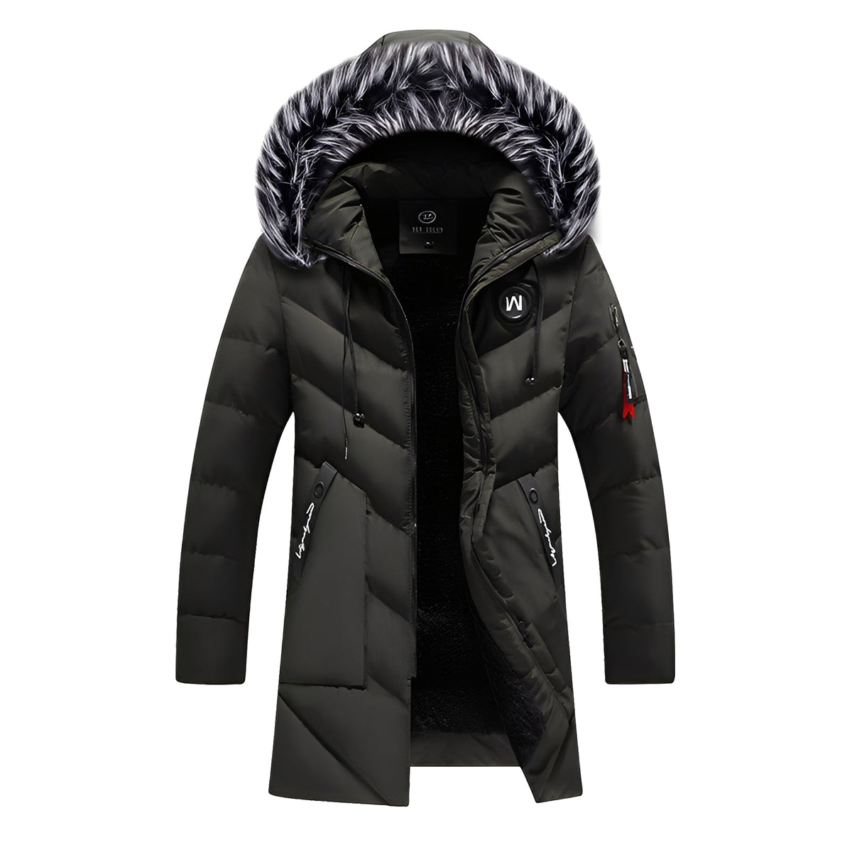 Street-wave Mens Burgundy Puffer Jacket With Faux Fur Hood Warm Insulation Windproof