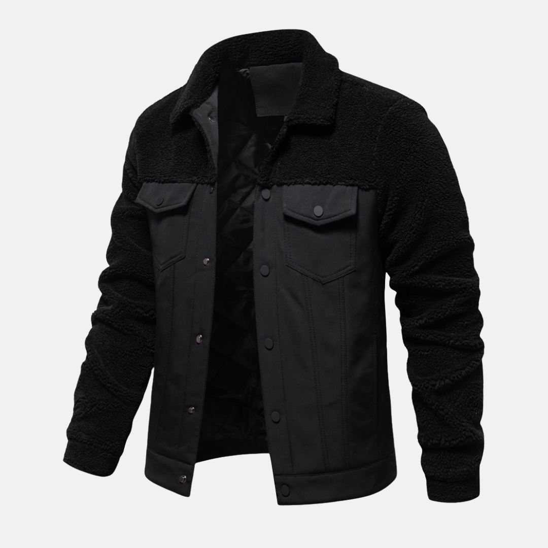 Street-Wave Mens Mixed Material Trucker Jacket Hip Length Versatile Wear
