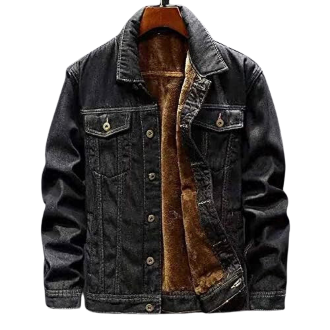 Street-wave Warm Fleece-Lined Denim Jacket For Men With Ample Pockets And Cozy Comfort Winter Essential