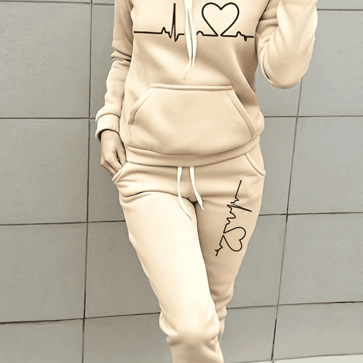 Isabella Cozy Heart Print Sweat Set For Women Street Wave