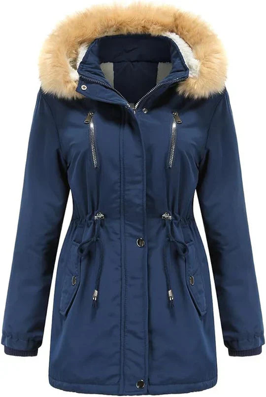 Street-wave Womens Long Parka Coat With Faux Fur Hood And Cozy Fleece Lining For Cold Winter Days