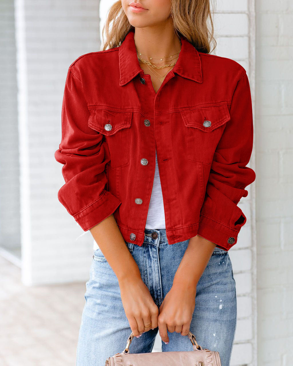 Streetwave Women Denim Jacket With Front Pockets Soft Pink Casual Chic Outerwear