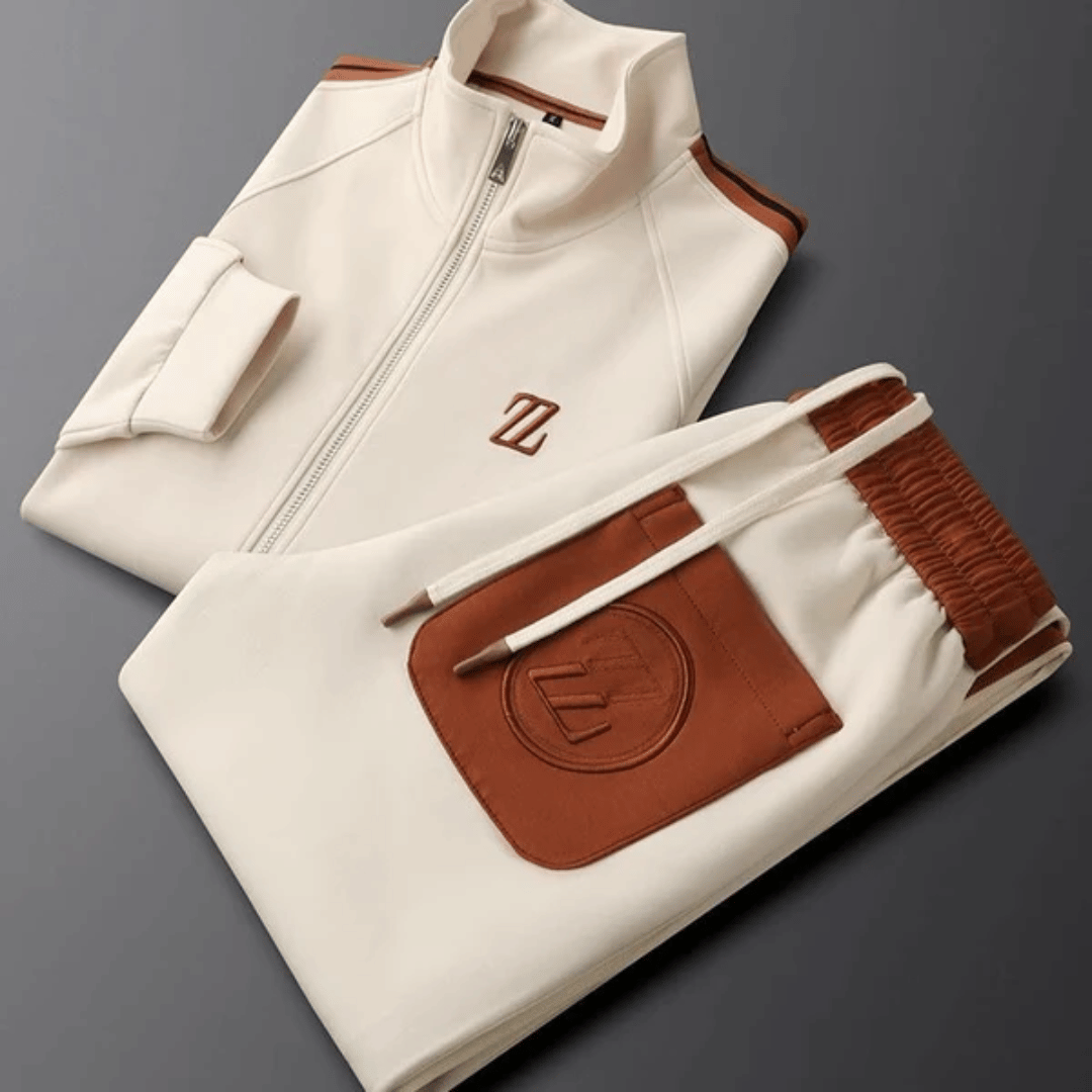 Street-Wave Men's Tracksuit Set Zip Up Jacket With High Collar And Tapered Pants With Side Pockets