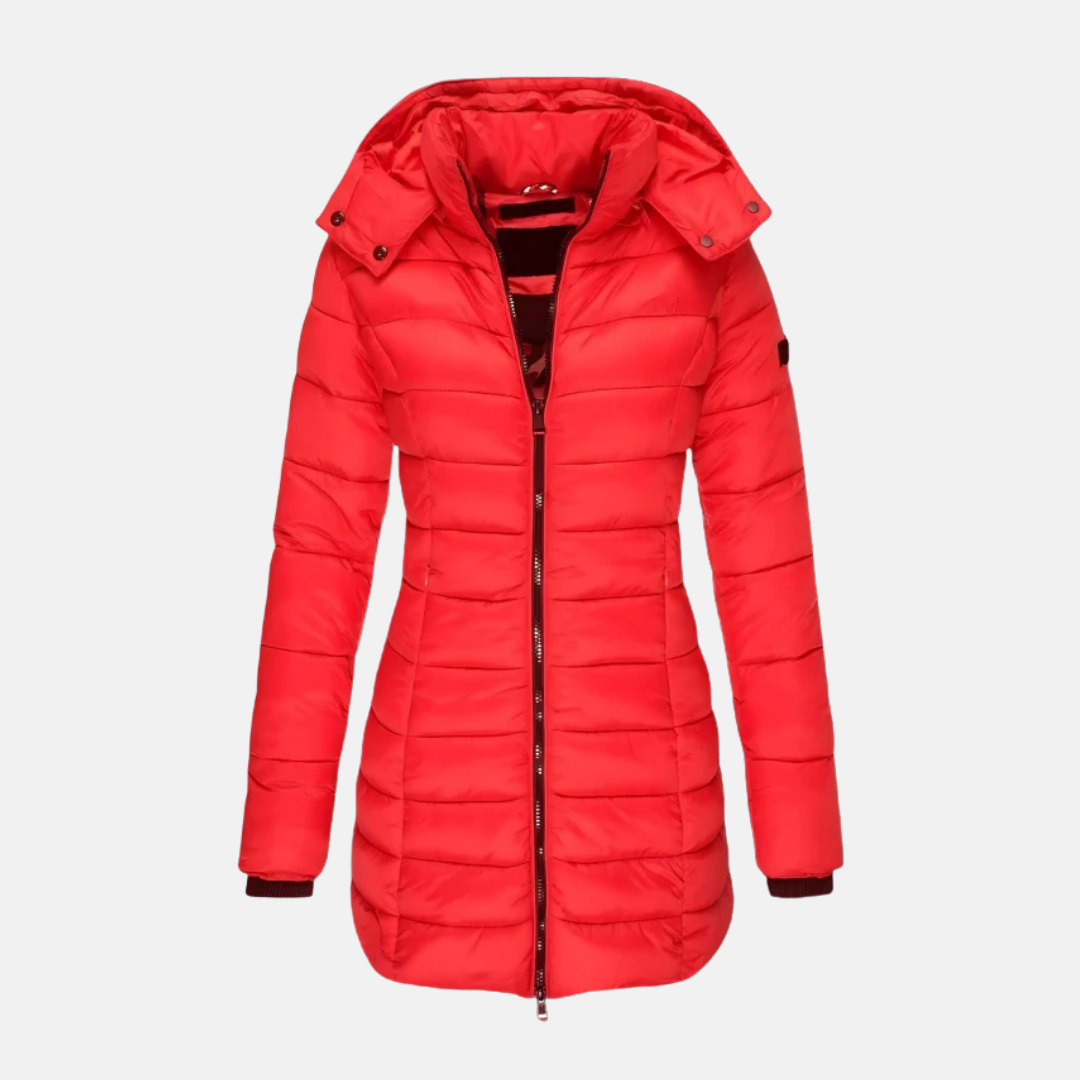 Street-Wave Puffer Jacket Women Slim Fit Mid-Length Hooded Warm Insulated Quilted Coat
