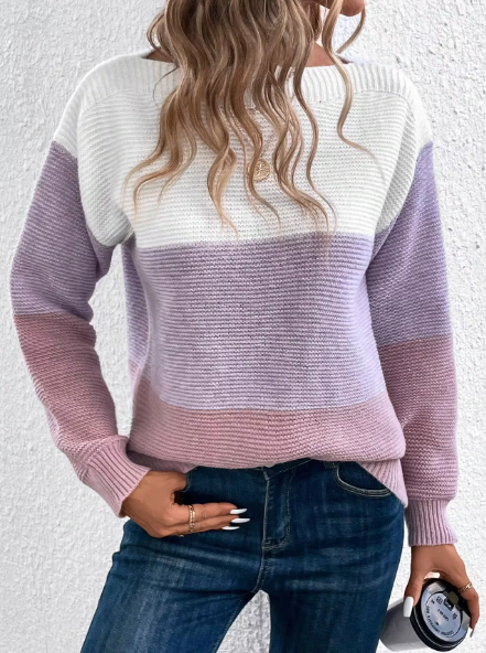 Street-wave Verine Colorblock Patchwork Knit Pullover for Women, Elegant Comfort and Flattering Fit