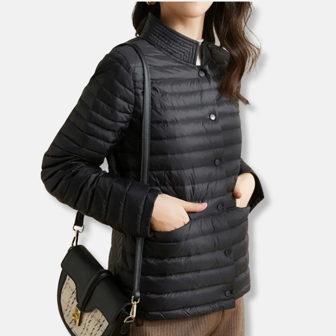 Street-Wave Women Quilted Jacket Slim Fit Stand Collar Short Length Chic