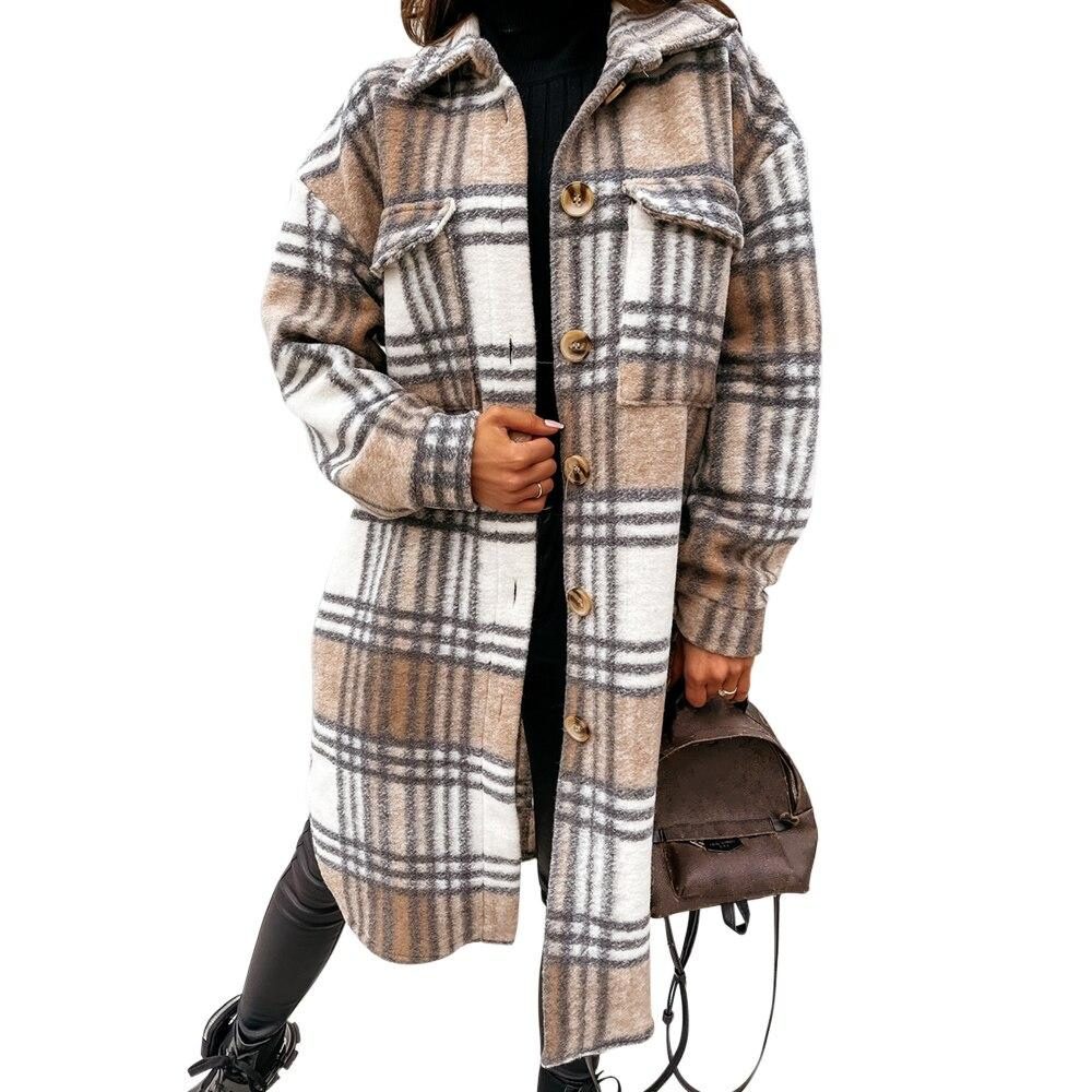 Street Wave Long Plaid Trench Coat For Women Warm Cozy Elegant Outerwear Versatile Everyday Essential