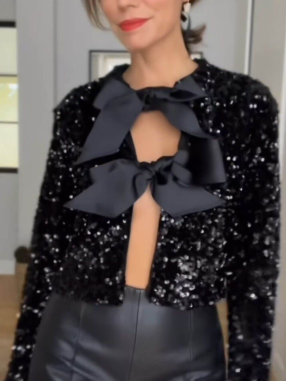 Streetwave Sequin Jacket For Women With Bow Closure Glamorous Party Ready Sparkle