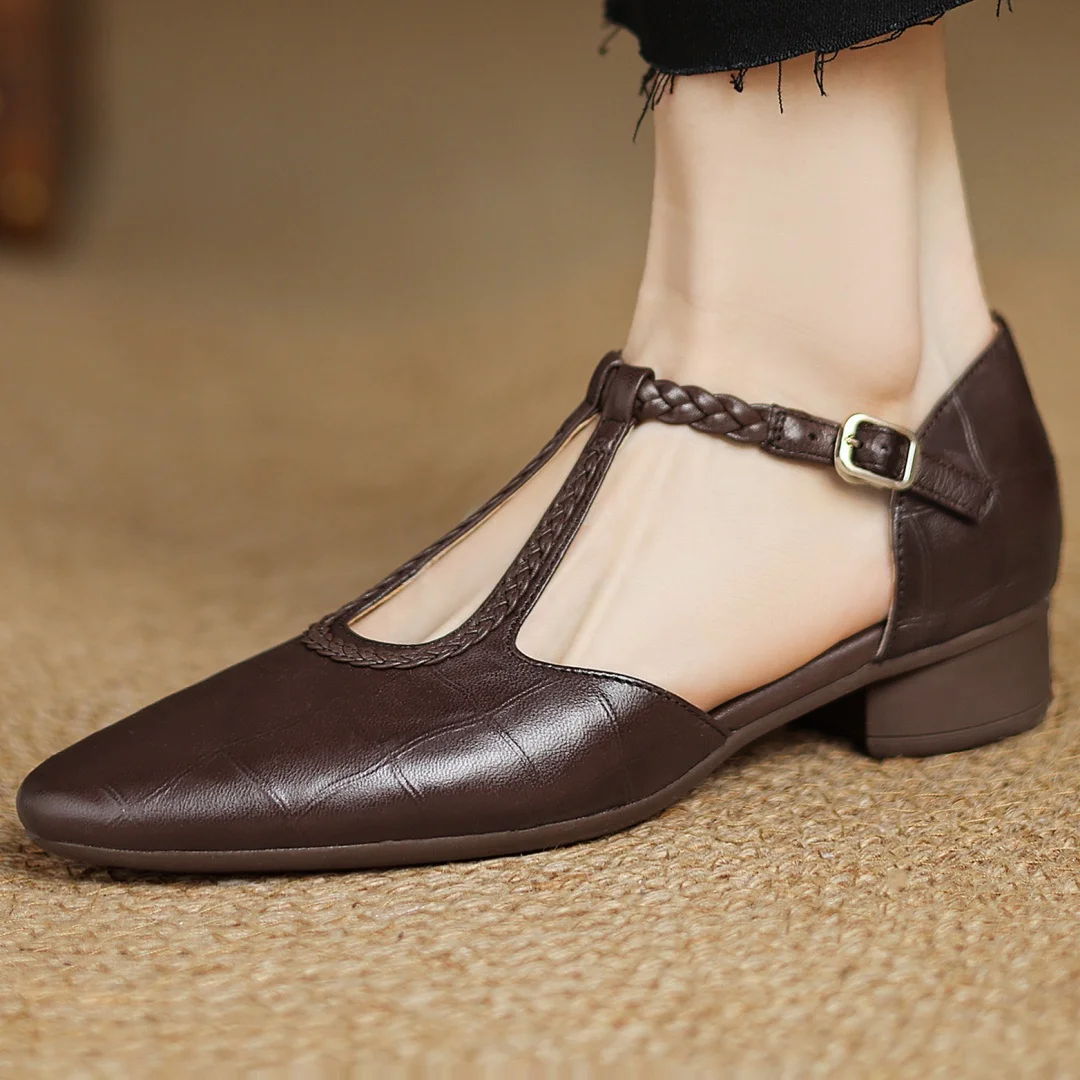 Women's T-Strap Pointed Toe Flats with Adjustable Strap and Sleek Design