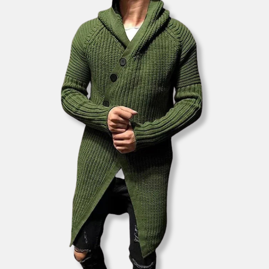 Men's Cardigan With Hooded Shawl Collar Chunky Knit Wool Longline Relaxed Fit For Men
