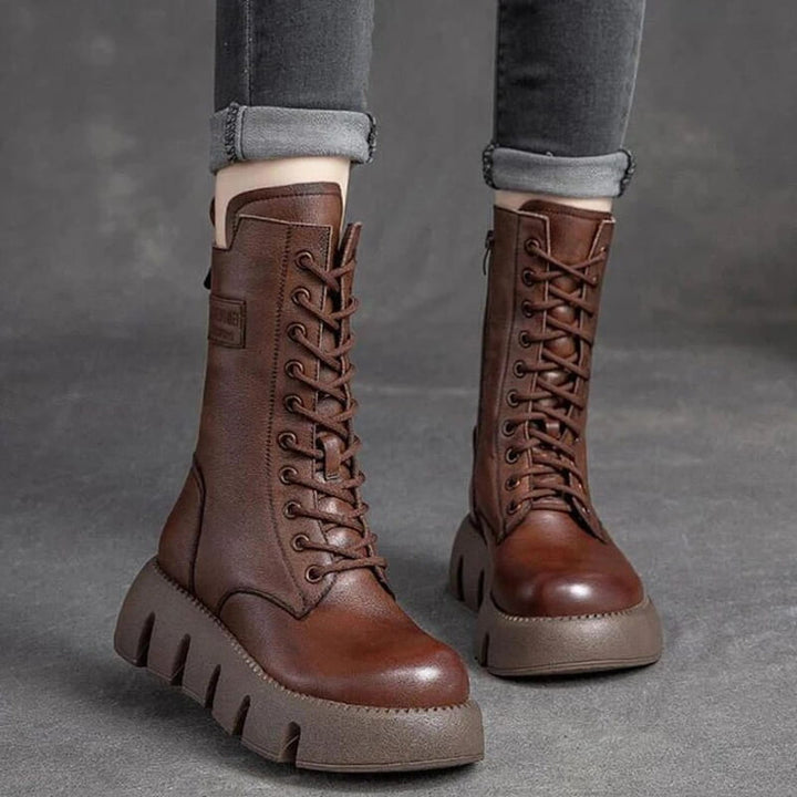 Street-Wave Women's Winter Boots Premium Leather Warmth and Comfort Trendy Combat Style
