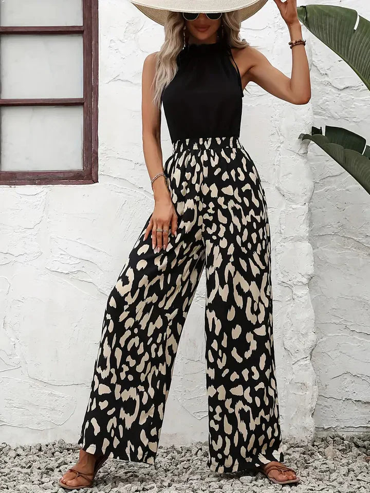 Street-Wave Women Trendy Animal Print High Waisted Elastic Wide Leg Pants