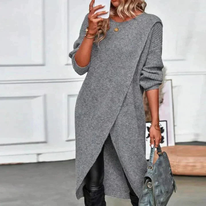 Street-wave Women Sweat Dress Cozy Knit With Wrap Front For Effortless Chic Everyday Wear