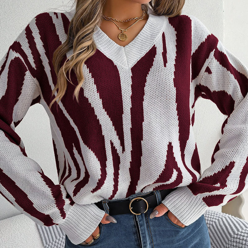 Street-wave Soft Cotton Blend Zebra Print Knit Sweater For Women Cozy Comfort Warmth