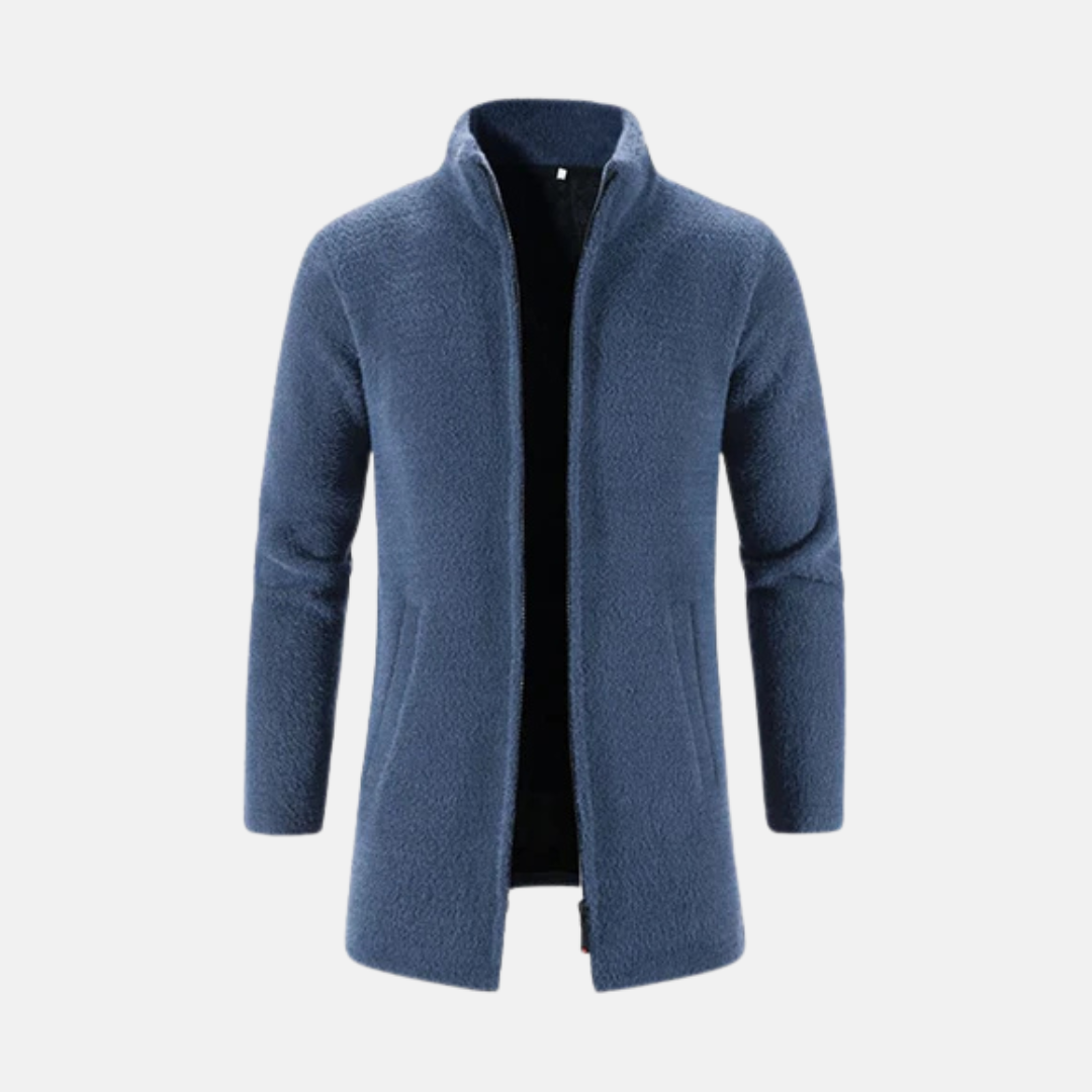 Street-Wave Men's Wool Mid-Thigh Length Coat With Stand-Up Collar And Regular Straight Fit