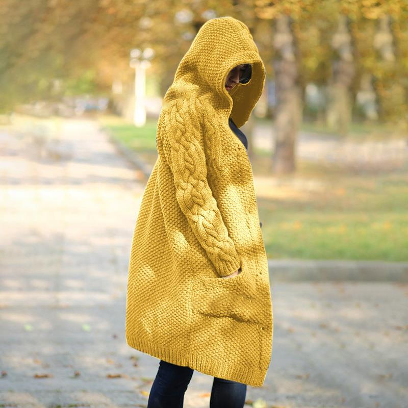 Streetwave Hooded Wool Blend Cardigan For Women Cozy Warmth Long Elegant Coat Knit