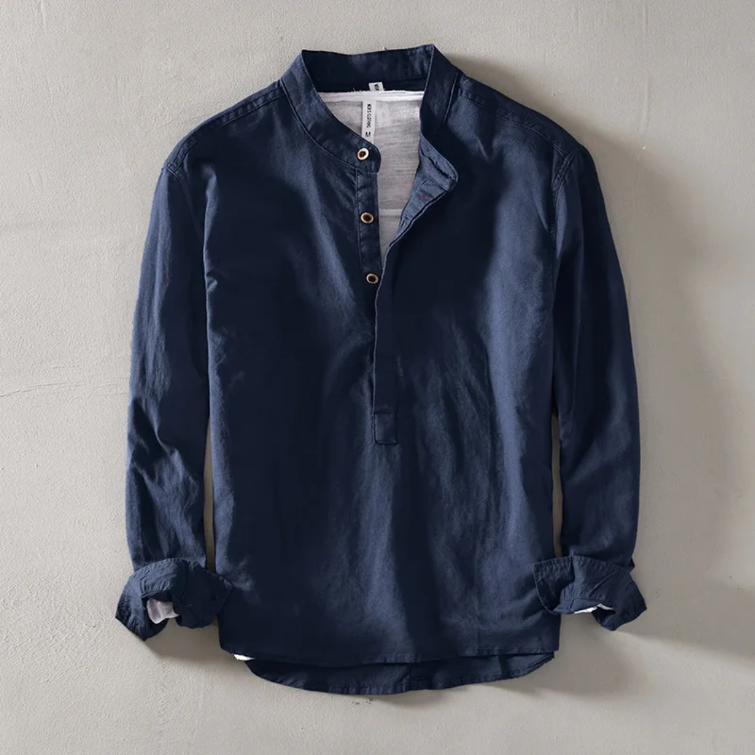 Waylynn Solace Linen Shirt For Men Breathable Relaxed Fit Mandarin Collar